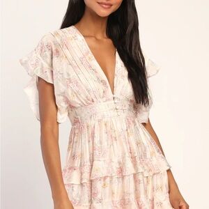 Lulu's Floral Mini Dress in Pink and Cream